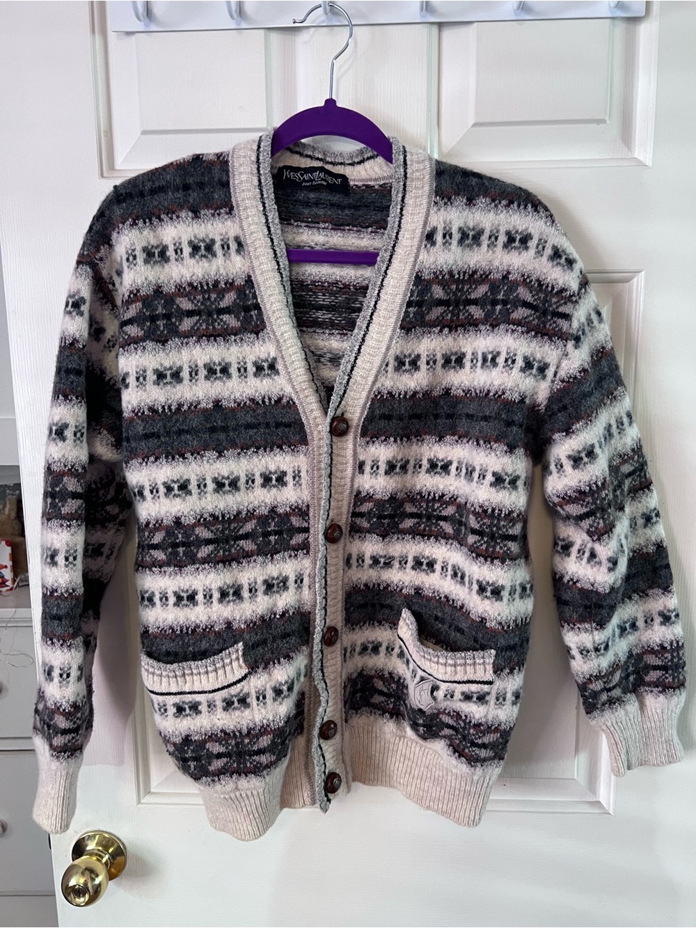 Yves Saint Laurent Black and Cream Patterned Men's Cardigan